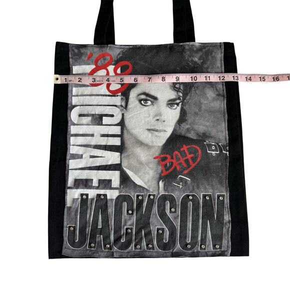 Via Penny Lane Reworked Apparel Michael Jackson BAD ‘88 Black Canvas Tote Bag OS - Picture 2 of 5